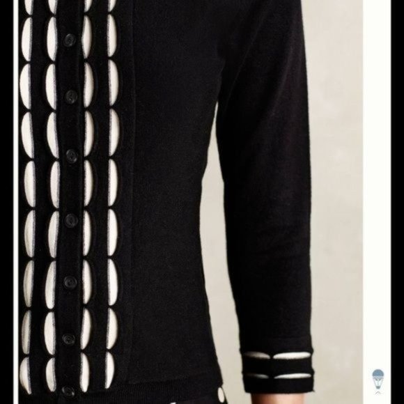 Anthropologie Sparrow Scalloped Striped Cardigan Black White S Small - Picture 4 of 11